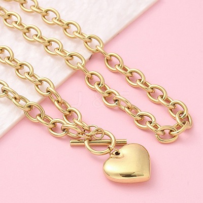 304 Stainless Steel Heart Pendant Cable Chain Necklaces for Women NJEW-C084-05G-1