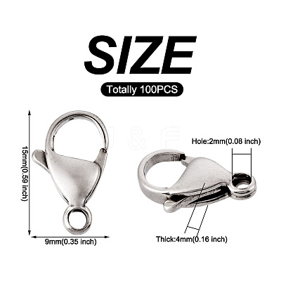 100Pcs 304 Stainless Steel Lobster Claw Clasps STAS-YS0001-27-1