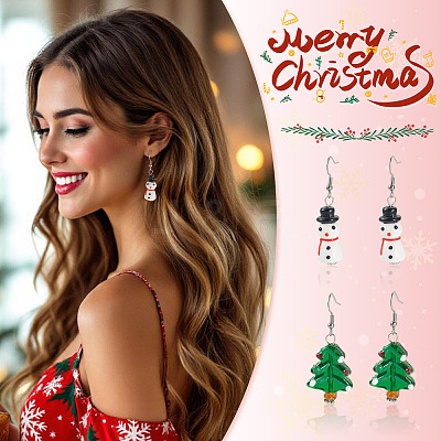 2 Pairs 2 Styles Christmas Theme Glass Dangle Earrings EJEW-TA00701-1