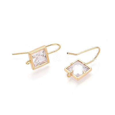 Brass Micro Pave Clear Cubic Zirconia Earring Hooks KK-N267-36G-1