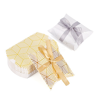 30 Sets 2 Colors Hot Stamping Pillow Cardboard Paper Printed Candy Boxes CON-TA0001-29-1