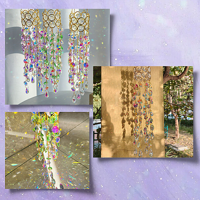 Glass with Iron Hanging Suncatchers AJEW-SP0005-02-1