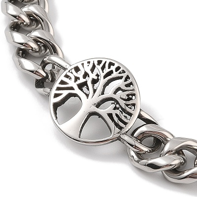 Ion Plating(IP) 304 Stainless Steel Tree of Life Link Chain Bracelets for Men BJEW-B096-43AS-1