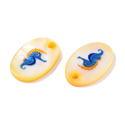Natural Freshwater Shell Double Face Printed Oval Charms SHEL-T020-05M-1