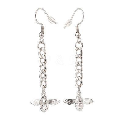 Curb Chains with Brass Charm Long Dangle Earrings EJEW-JE04963-02-1