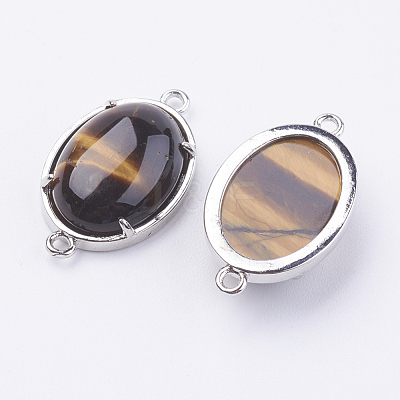 Brass Natural Tiger Eye Links connectors G-E398-03N-1