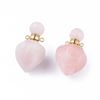 Faceted Natural Rose Quartz Openable Perfume Bottle Pendants G-P435-A-01G-1