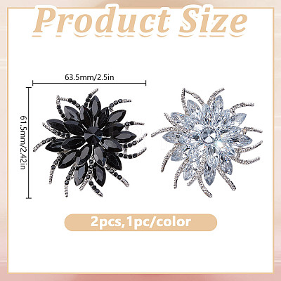 2Pcs 2 Colors Flower Alloy Glass Rhinestone Lapel Pins for Wedding Party JEWB-DR0001-07B-1