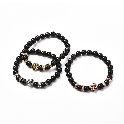 Energy Natural Black Stone Stretch Bracelets Set for Men Women BJEW-JB06722-1