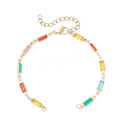 Brass Glass Rectangle Link Chain Bracelet Making AJEW-JB01399-1