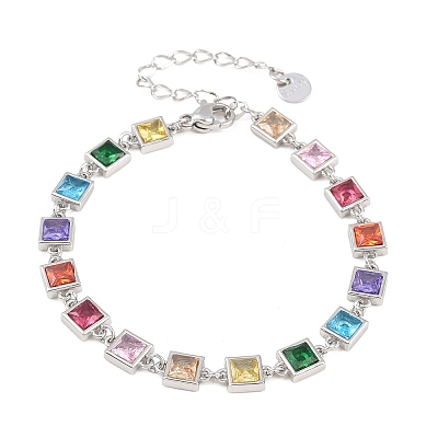 304 Stainless Steel Pave Colorful Cubic Zirconia Tennis Bracelets for Women BJEW-T023-02A-P-1