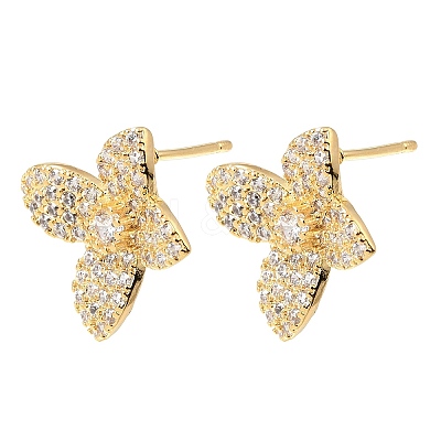Brass Micro Pave Cubic Zirconia Stud Earring Findings with Loops CU-CBA1682-05G-1
