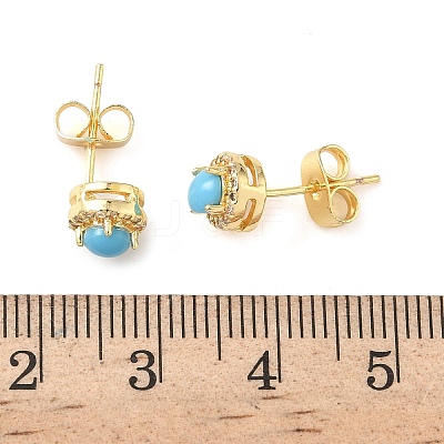 Round Brass Micro Pave Clear Cubic Zirconia Stud Earrings EJEW-Z144-13G-1