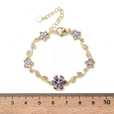 Brass Micro Pave Cubic Zirconia Link Chain Bracelets for Women BJEW-C156-04D-01G-1