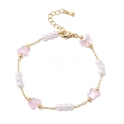 Brass & Glass Link Chain Bracelets for Women BJEW-F517-02G-02-1