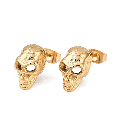 304 Stainless Steel Skull Stud Earrings EJEW-C163-01G-1