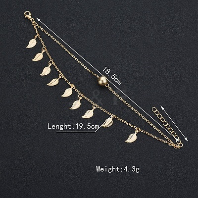 Ethnic Style Alloy Leaf Tassel Double Layered Anklets for Women FS-WG91AE1-01-1