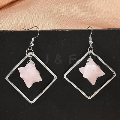 Rhombus Brass Dangle Earrings EJEW-D360-01P-02-1