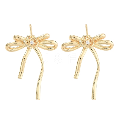Bowknot Brass Pave Clear Cubic Zirconia Stud Earrings for Women EJEW-S216-02C-G-1