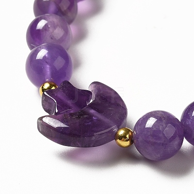 Natural Amethyst Moon and Star Beaded Stretch Bracelet for Women G-G997-C03-1