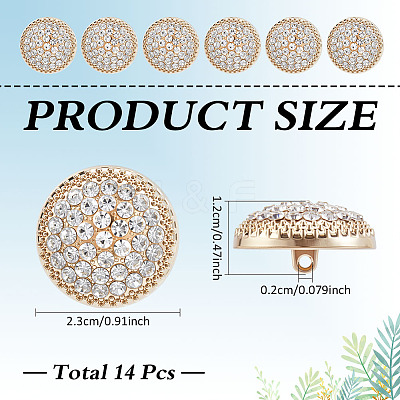 14Pcs 1-Hole Alloy Glass Shank Buttons BUTT-MA0001-16B-KCG-1