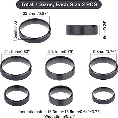 14Pcs 7 Size 201 Stainless Steel Plain Band Ring for Men Women RJEW-DC0001-06A-1