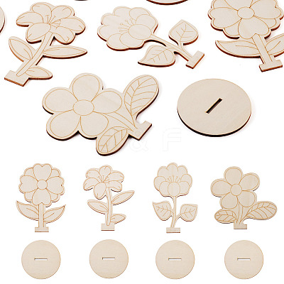 20Pcs 4 Styles Flower Unfinished Wood Display Decorations for DIY Painting Decoration Crafts DJEW-TA0001-38-1