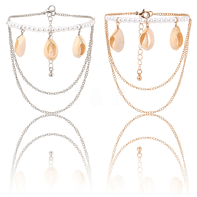 2Pcs 2 Colors Natural Shell Charm Bracelets BJEW-CY0001-04-1