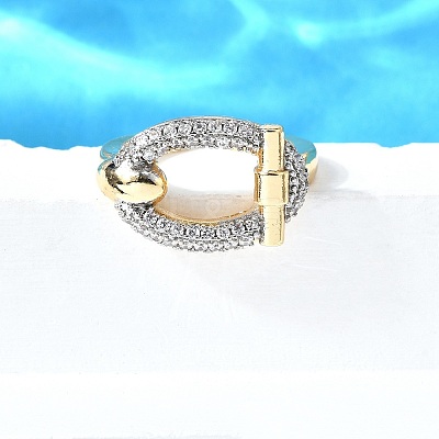 Brass Micro Pave Cubic Zirconia Cuff Rings RJEW-V007-02GP-1