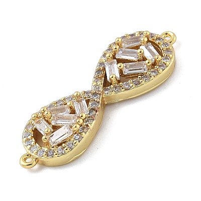 Rack Plating Brass Clear Cubic Zirconia Infinity Connector Charms KK-A234-036G-01-1