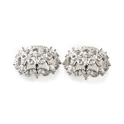 Flower Brass Clear Cubic Zirconia Bead Caps KK-V008-02P-1