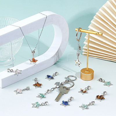 36Pcs 9 Colors Tibetan Style Alloy & Brass & Gemstone Chip European Dangle Charms PALLOY-FH00146-1