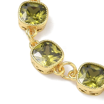 Square Brass Pave Cubic Zirconia Link Chain Bracelets for Women BJEW-P385-08G-07-1