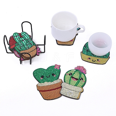 10Pcs Cactus DIY Diamond Painting Coaster Kits PW-WG3F4DA-01-1