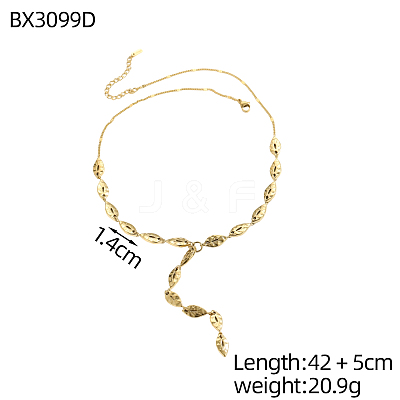 Leaf 304 Stainless Steel Y-shaped Necklaces for Women STAS-OY013-88G-1