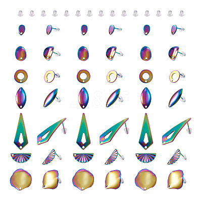 28Pcs 7 Style Rainbow Color 304 Stainless Steel Stud Earring Findings FIND-CW0001-20-1