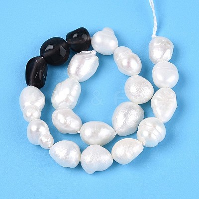 Natural Ice Obsidian Nuggets & Natural Cultured Freshwater Pearl Beads Strands PEAR-N023-01A-06-1