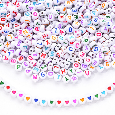 1 Bag 1200Pcs Opaque Acrylic Flat Round with Letter & Heart Beads DIY-YW0002-32-1
