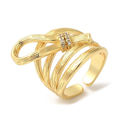 Bowknot Brass Micro Pave Cubic Zirconia Open Cuff Rings RJEW-U008-35G-1
