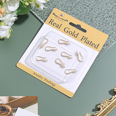 6 Pairs Brass Clear Cubic Zirconia Earring Hooks KK-BBC0027-54-1