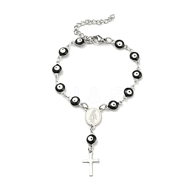 201 Stainless Steel Cross Charm Bracelet BJEW-A142-01P-1