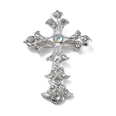 Cross Alloy Rhinestone Brooch Pins LS-JEWB-Z034-06P-01-1