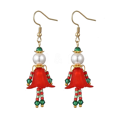 Christmas 304 Stainless Steel Glass Human Dangle Earrings EJEW-MZ00484-1