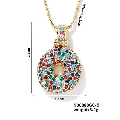 Brass Pave Colorful Cubic Zirconia Letter Pendant Box Chain Necklaces NU0575-15-1