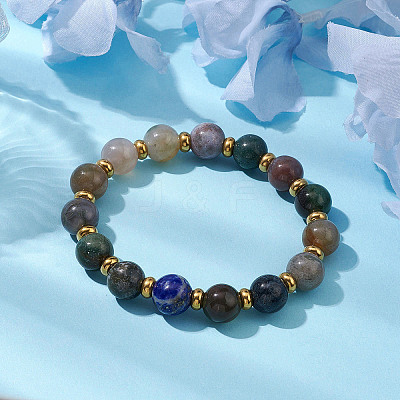 10mm Round Natural Indian Agate Beaded Stretch Bracelets for Women BJEW-JB10628-1