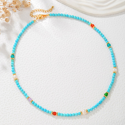 Round Synthetic Turquoise & Natural Red Agate & Freshwater Pearls Beaded Bracelets & Necklaces Sets for Women JT3894-3-1