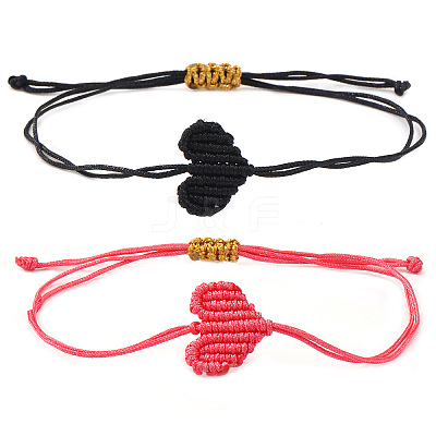 2Pcs Handwoven Polyester Heart Braided String Bracelets DI4678-1