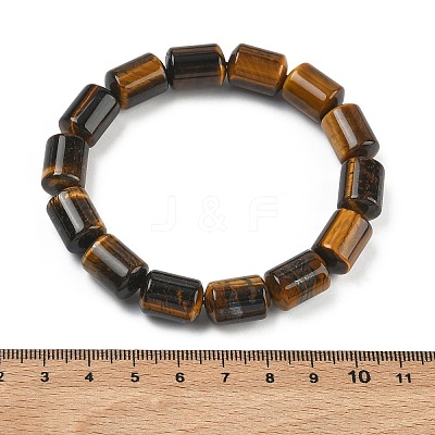 Column Natural Tiger Eye Beads Stretch Bracelets for Women Men BJEW-A148-01A-21-1