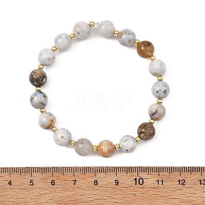 Natural Dendritic Opal & Brass Spacer Beads Beaded Stretch Bracelets for Women BJEW-JB14072-1