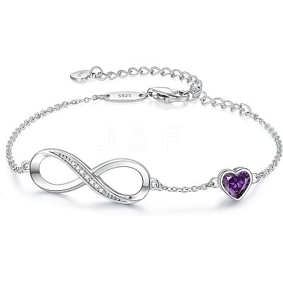 Infinity & Heart 925 Sterling Silver Pave Cubic Zirconia Link Bracelets FS-WGF63DC-07-1